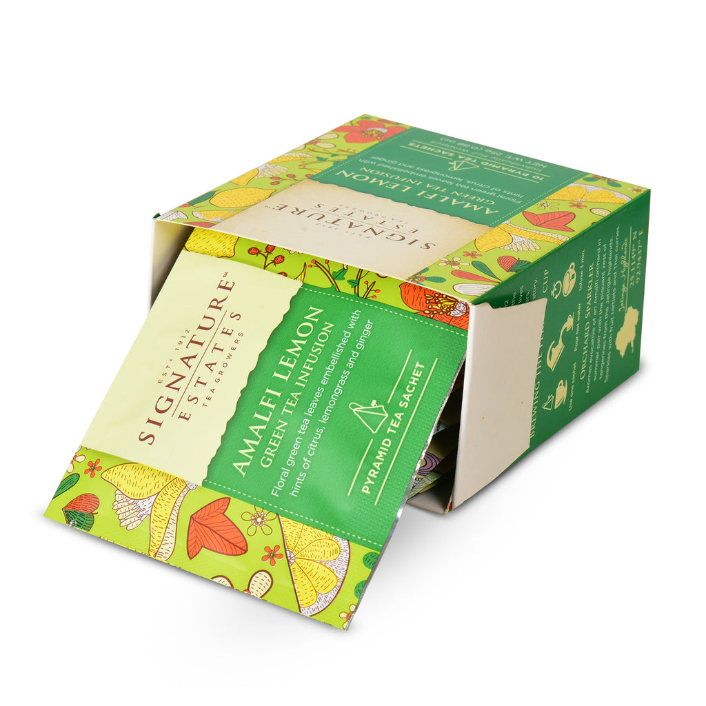 Signature Estates Amalfi Lemon Green Tea Bags with Lemongrass, Orange Peel & Calendula – 10 Pyramid Bags