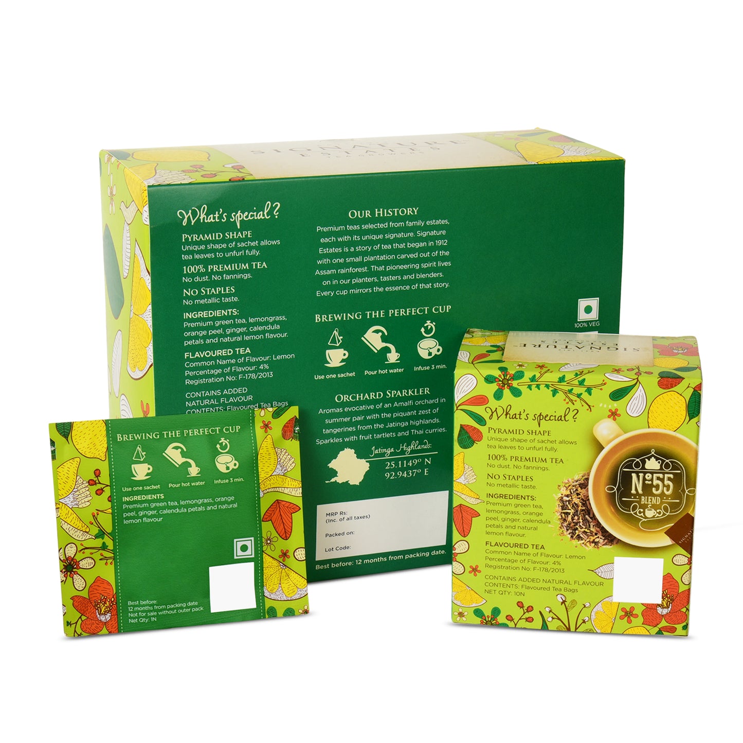 Signature Estates Amalfi Lemon Green Tea Infusion | Premium GreenTea | LemonGreen Tea with Lemongrass, Orange Peel & Calendula | Citrus FloralTea | 50 Sachets