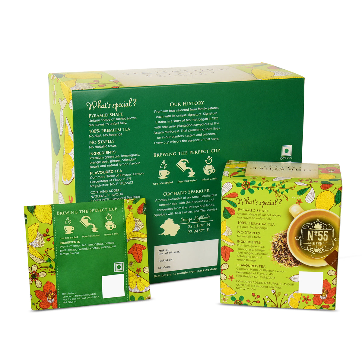 Signature Estates Amalfi Lemon Green Tea with Lemongrass, Orange Peel & Calendula – 50 Pyramid Sachets