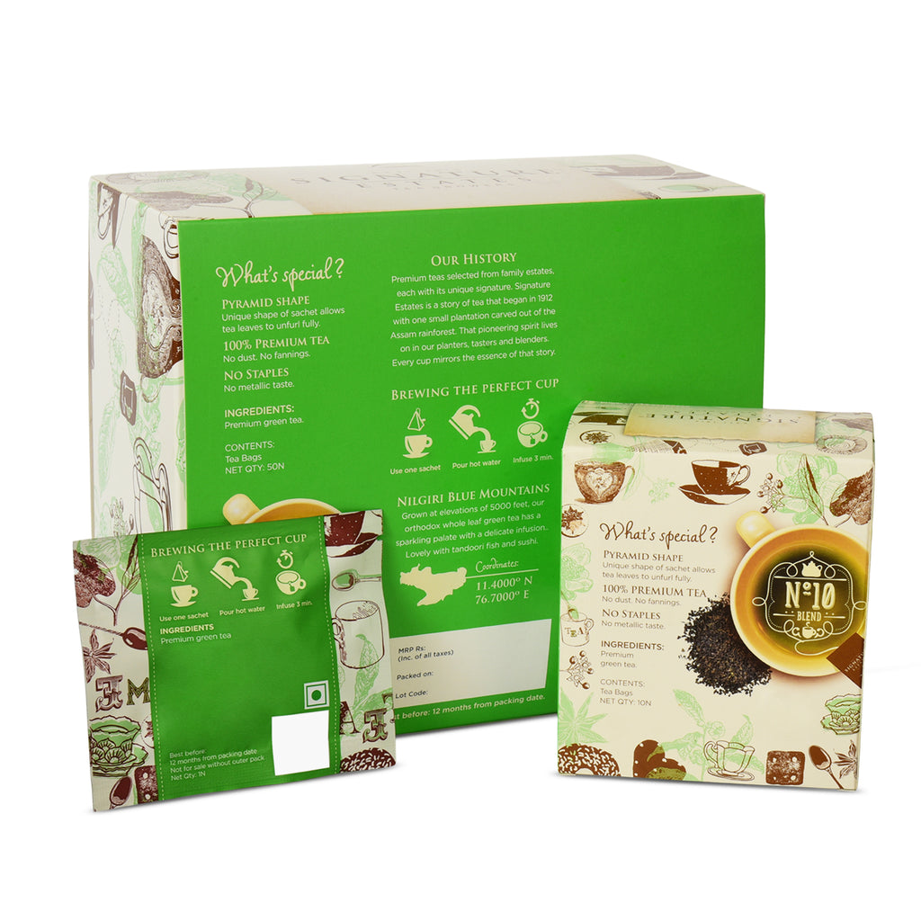 Signature Estates Pure Green Single Origin Nilgiri Tea Bags – 50 Pyramid Sachets