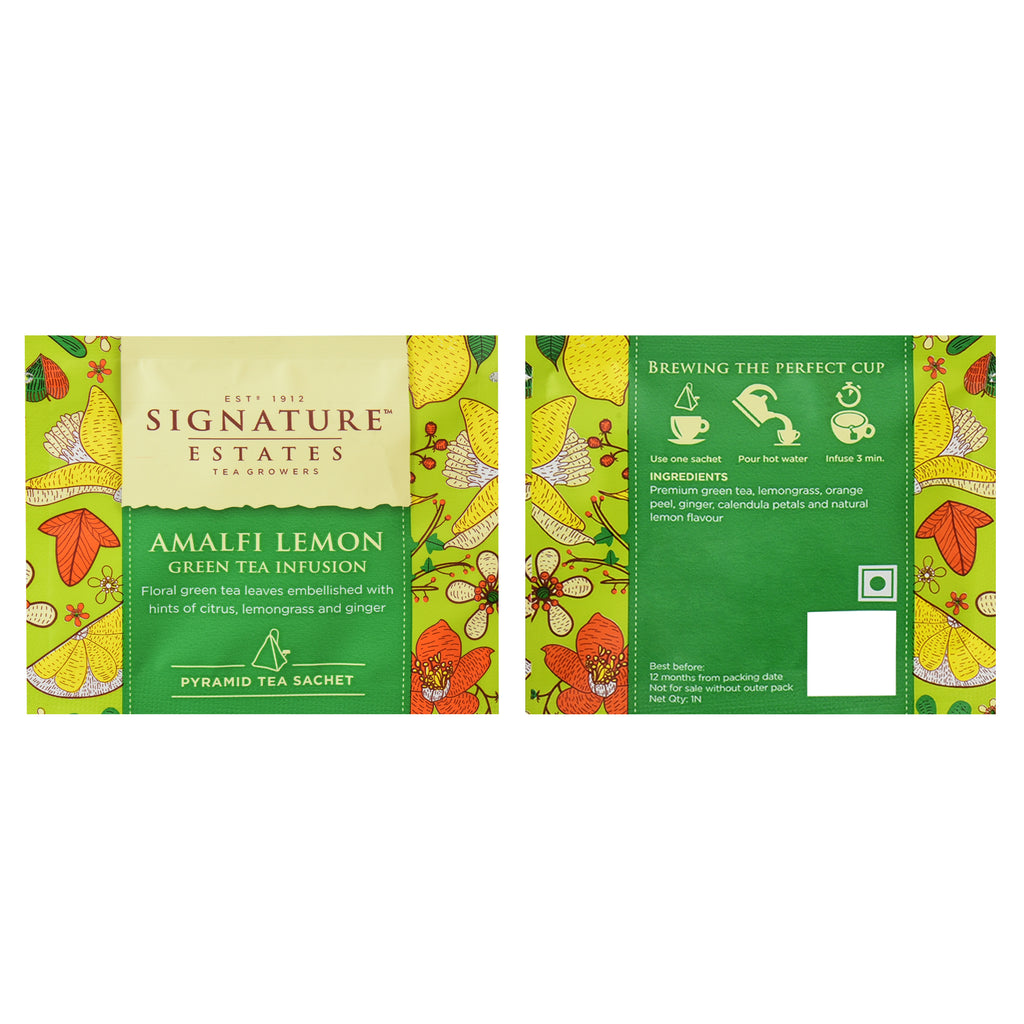 Signature Estates Amalfi Lemon Green Tea Bags with Lemongrass, Orange Peel & Calendula – 10 Pyramid Bags