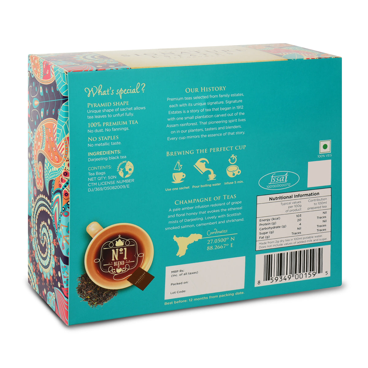 Signature Estates Darjeeling Himalayan Reserve Black Tea Bags – 50 Pyramid Sachets