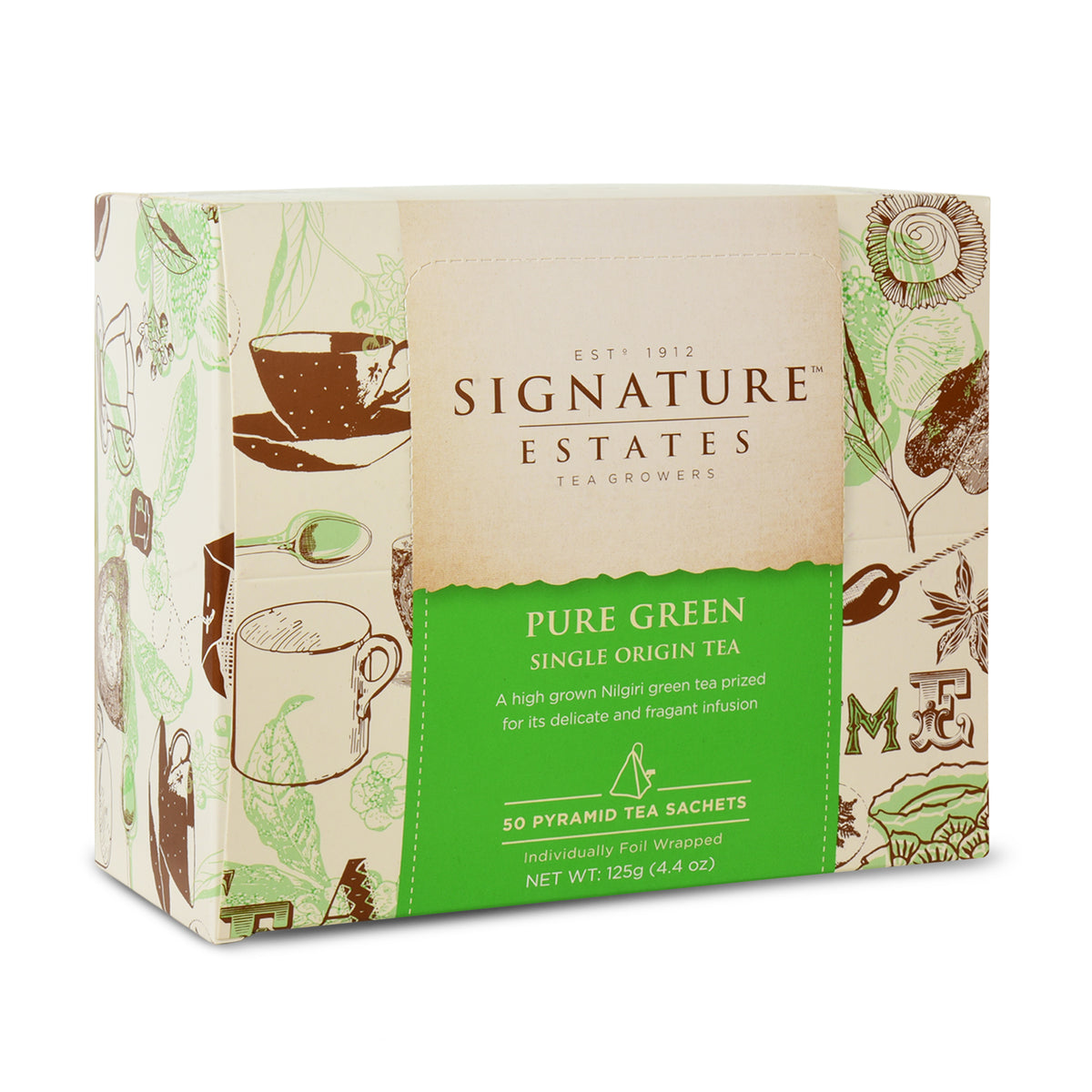 Signature Estates Pure Green Single Origin Nilgiri Tea Bags – 50 Pyramid Sachets