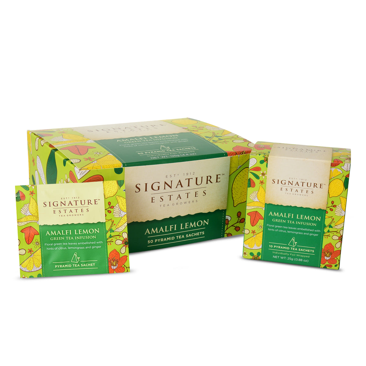 Signature Estates Amalfi Lemon Green Tea with Lemongrass, Orange Peel & Calendula – 50 Pyramid Sachets
