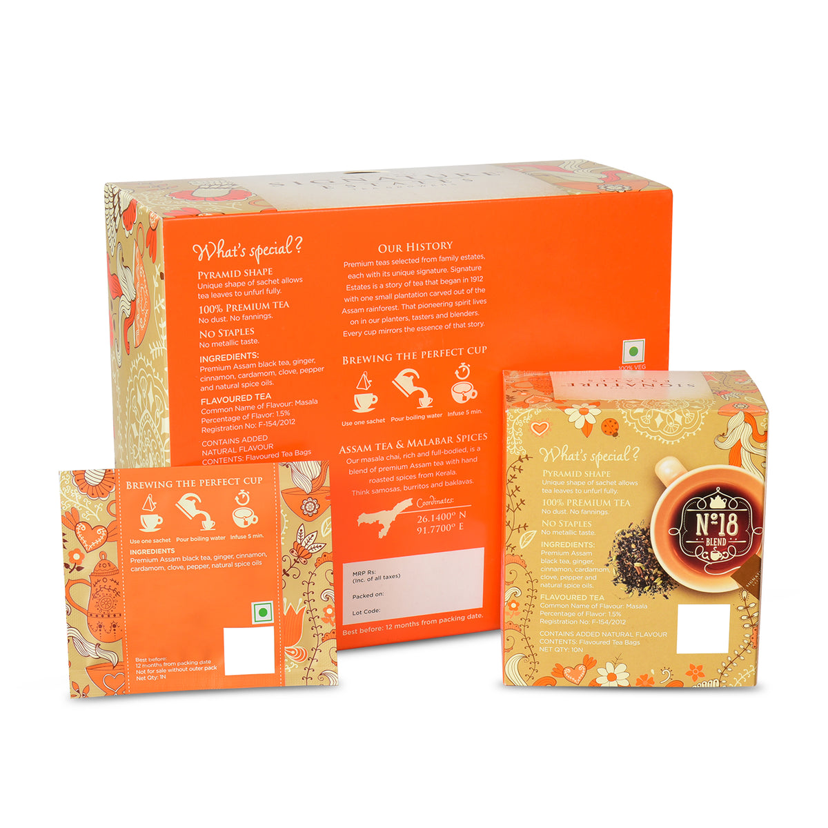 Signature Estates Masala Chai Spiced Tea with Ginger, Cinnamon, Cardamom & Clove – 50 Pyramid Sachets