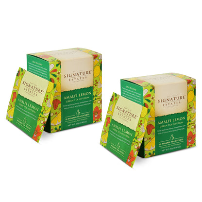 Signature Estates Amalfi Lemon Green Tea Bags | Premium GreenTea | LemonGreen Tea with Lemongrass, Orange Peel & Calendula Petals | Jatinga Highland Tea | AmalfiTea Bags | Premium LemonTea | 20 Pyramid Tea Bags (Pack of 2)