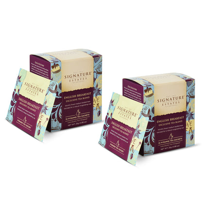 Signature Estates English Breakfast Exclusive Tea Blend | Premium English Breakfast BlackTea | Assam & NilgiriTea Blend | Robust Malty Breakfast Tea | 20 Pyramid Tea Bags (Pack of 2)