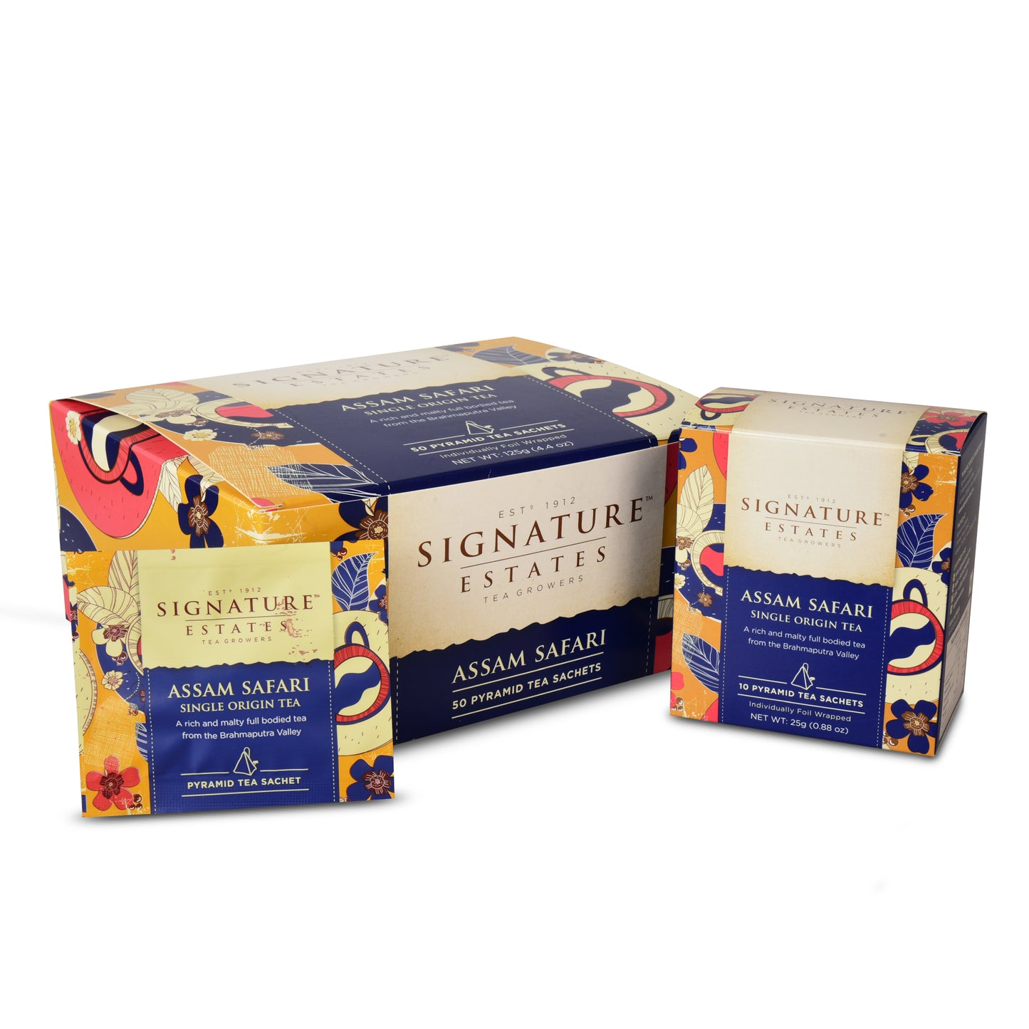 Signature Estates Assam Safari Single Origin Tea | Premium Assam BlackTea | Single Origin Black Tea Bags | Strong Malty AssamChai | Brahmaputra Heritage Tea | 50 Sachets