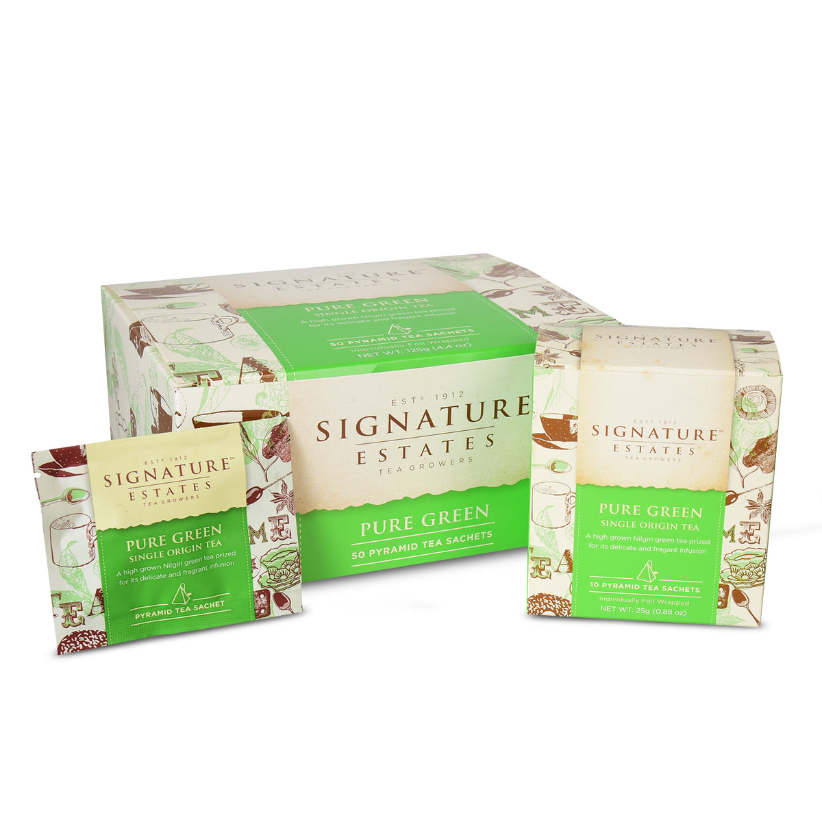 Signature Estates Pure Green Single Origin Nilgiri Tea Bags – 50 Pyramid Sachets