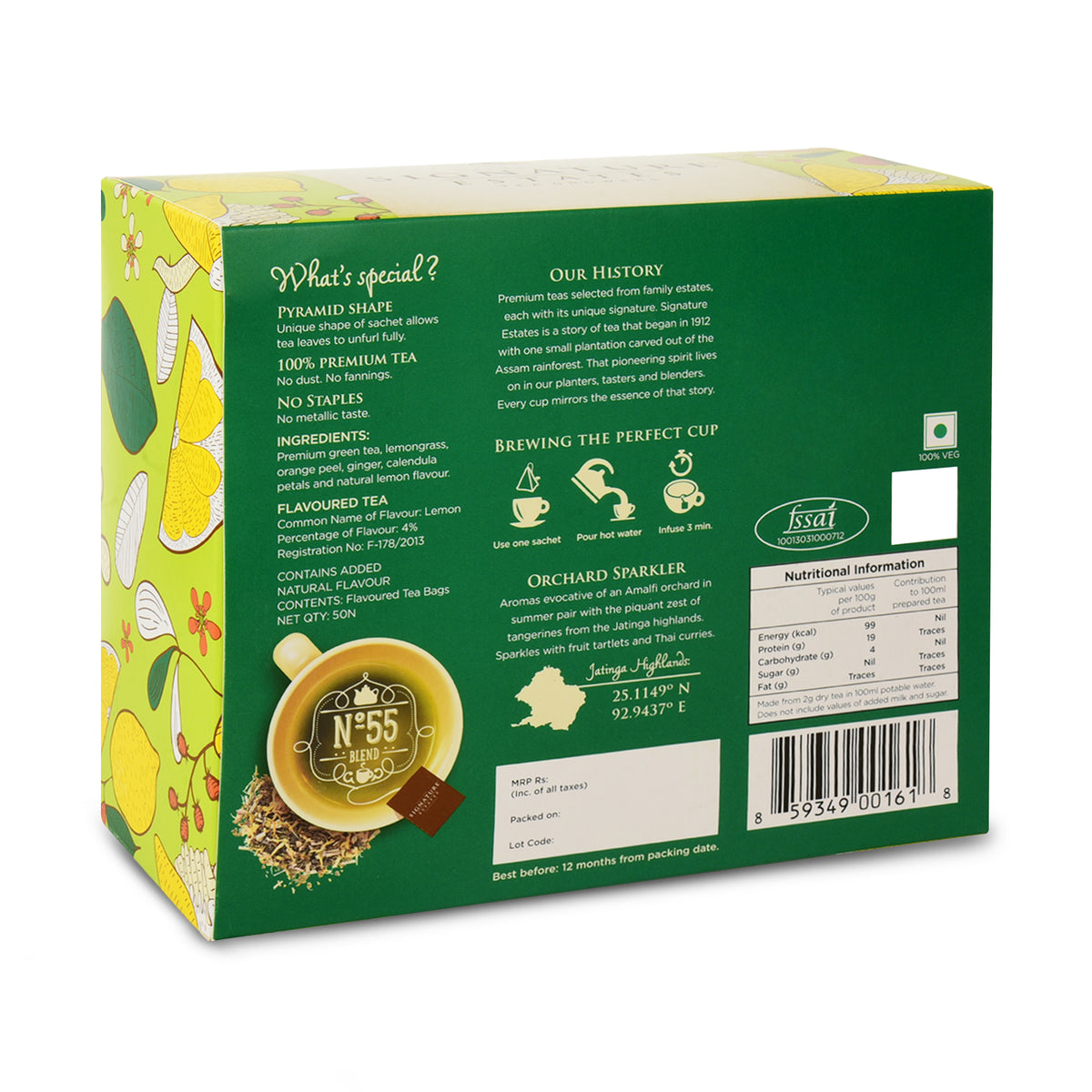 Signature Estates Amalfi Lemon Green Tea with Lemongrass, Orange Peel & Calendula – 50 Pyramid Sachets