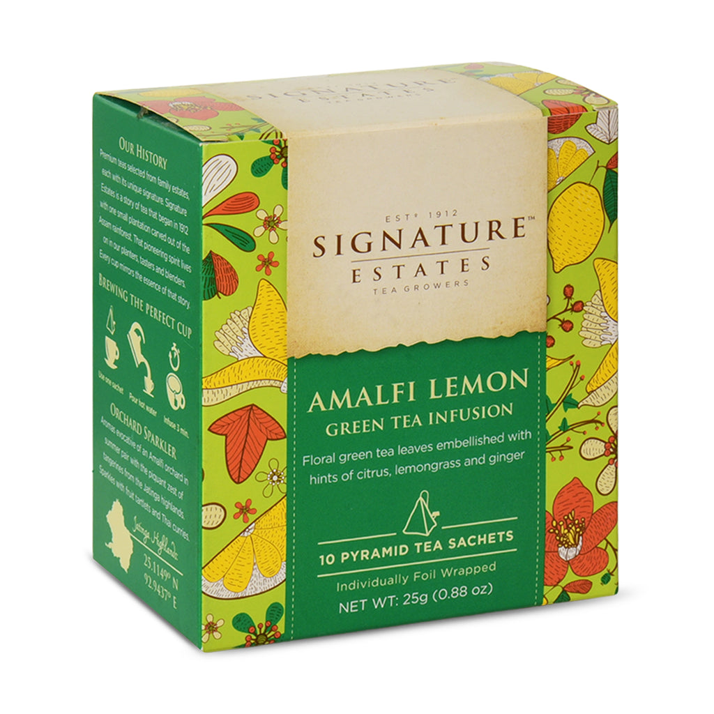 Signature Estates Amalfi Lemon Green Tea Bags with Lemongrass, Orange Peel & Calendula – 10 Pyramid Bags
