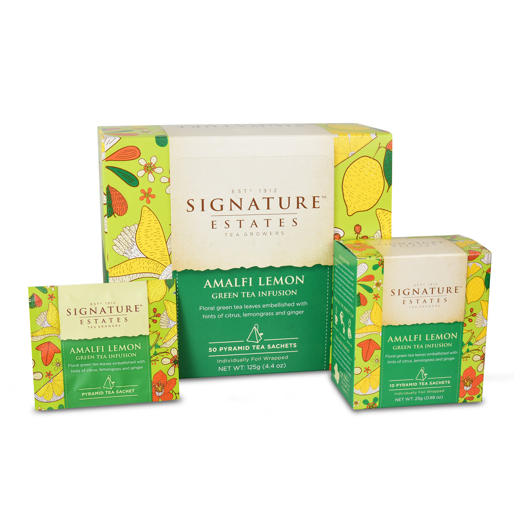 Signature Estates Amalfi Lemon Green Tea with Lemongrass, Orange Peel & Calendula – 50 Pyramid Sachets