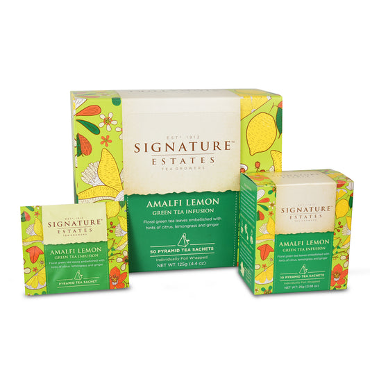 Signature Estates Amalfi Lemon Green Tea Infusion | Premium GreenTea | LemonGreen Tea with Lemongrass, Orange Peel & Calendula | Citrus FloralTea | 50 Sachets