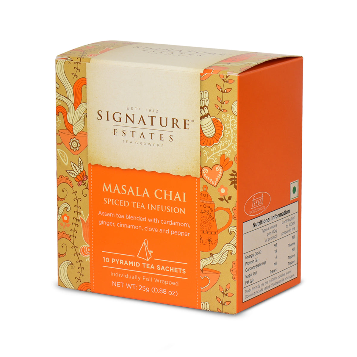 Signature Estates Masala Chai Spiced Tea with Ginger, Cinnamon, Cardamom & Clove – 10 Pyramid Bags